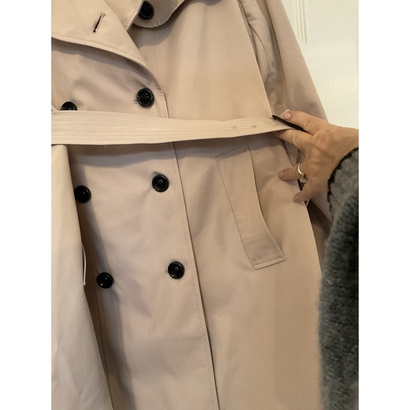 Lands' End Tan Rain Trench Coat Short Double Breasted Belted - Women's Size 18 - Picture 10 of 16